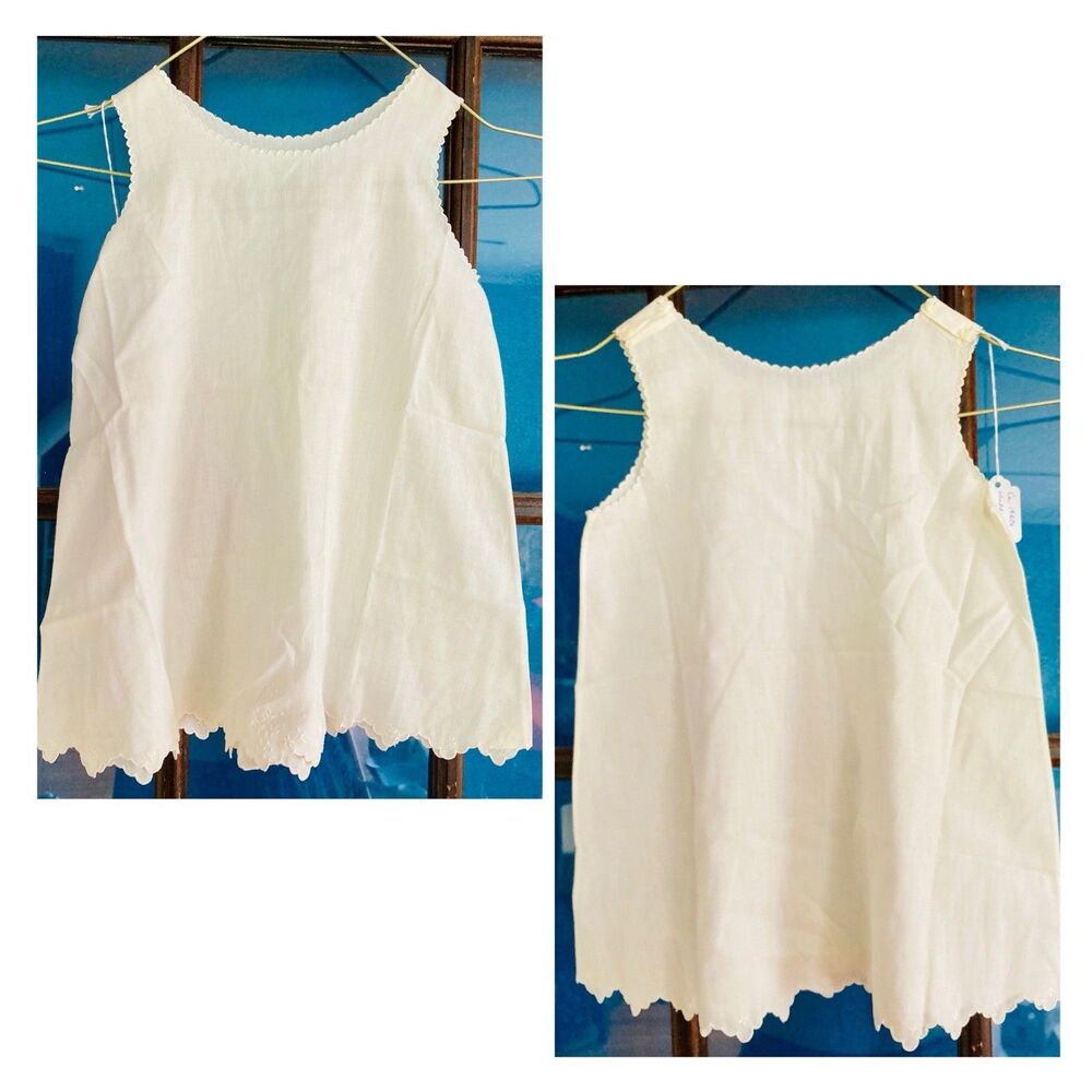 1910s 1920s 1930s Cotton Children’s Slip Off White Tonal Embroidery Christening
